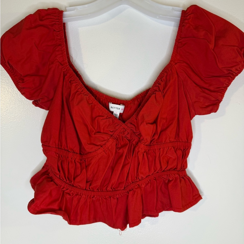 Better Be Red Crop Top Women Small Puff Sleeves Summer